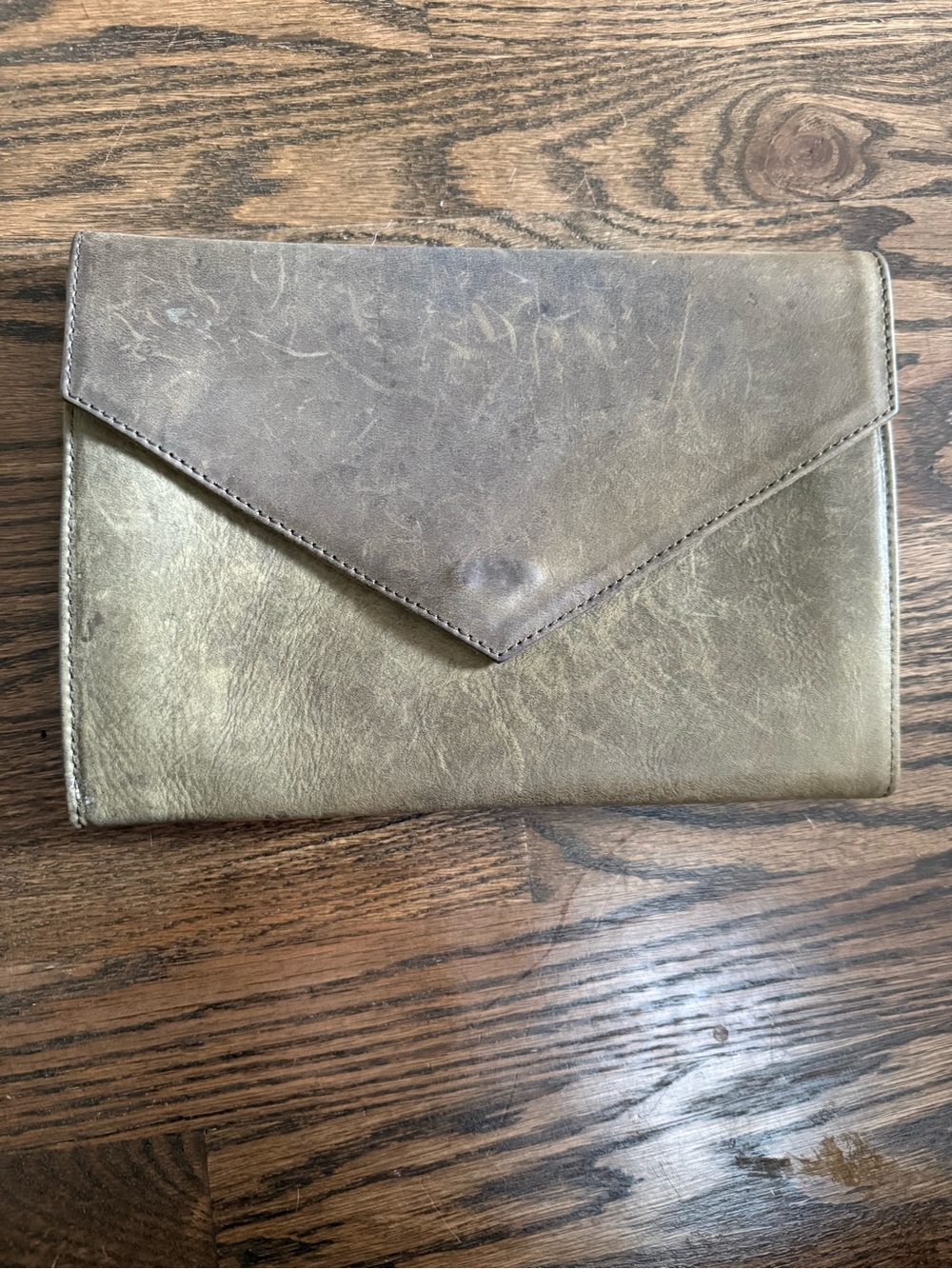 ABLE Olive Leather Envelope Clutch Handmade in Ethiopia